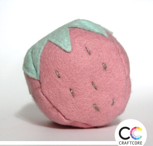 Pastel felt strawberry with silver embroidered seeds