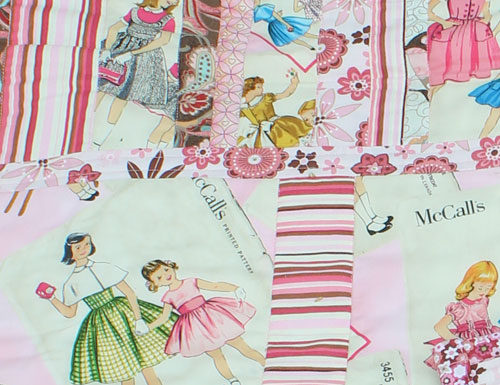 focal fabric - vintage McCall's pattern; sewing strips together