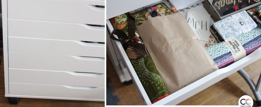 The knitting needle roll up case fits perfectly in the shallow drawer of an IKEA Alex
