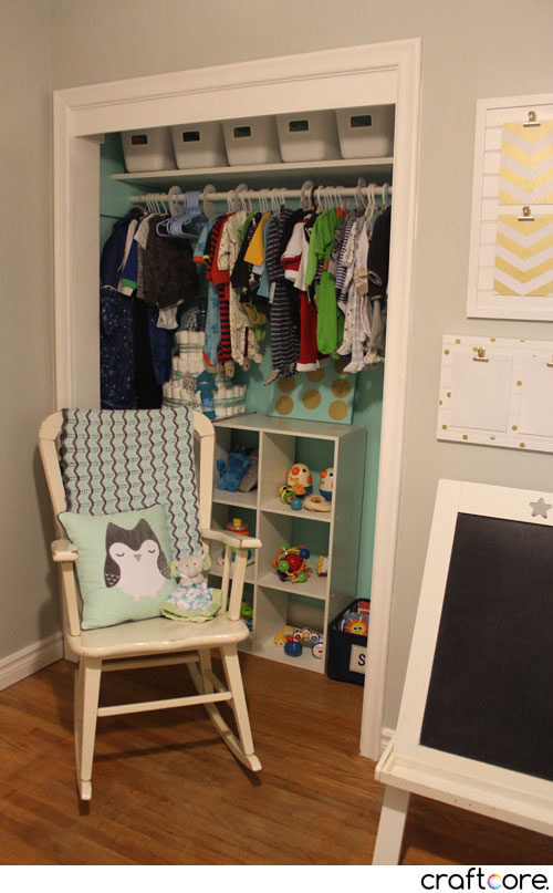 Mint and Grey Nursery Reveal - Clothes and Toy Closet Storage
